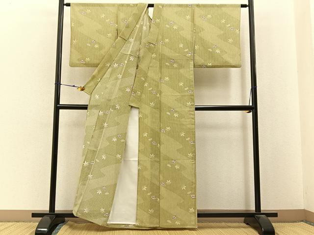 平和屋着物*夏物 小紋 紗 扇面梅楓文 洗える着物 BAAX6835hj
