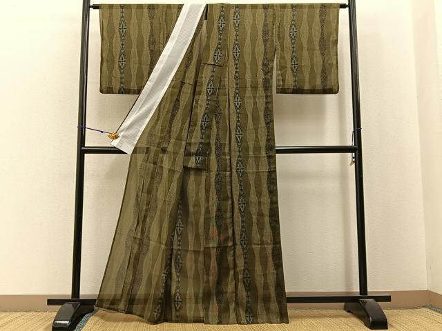 平和屋着物*夏物 小紋 紗 立涌更紗花唐草文 洗える着物 BAAX6837hj