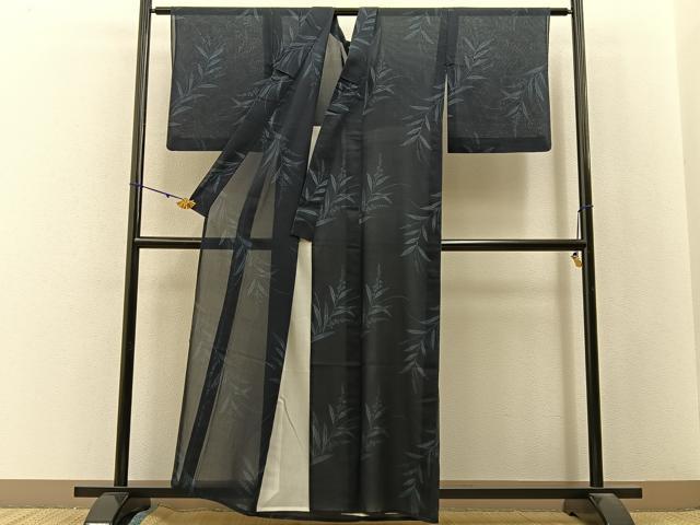 平和屋着物*夏物 小紋 紗 草葉文 洗える着物 BAAX6838hj