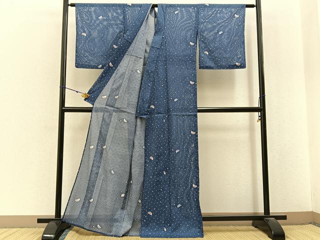 平和屋着物*夏物 小紋 絽 櫛 舞桜文 洗える着物 BAAX6845hj