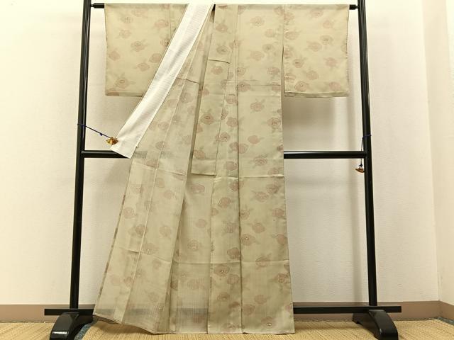 平和屋着物*夏物 小紋 紗 椿 洗える着物 BAAX6848hj