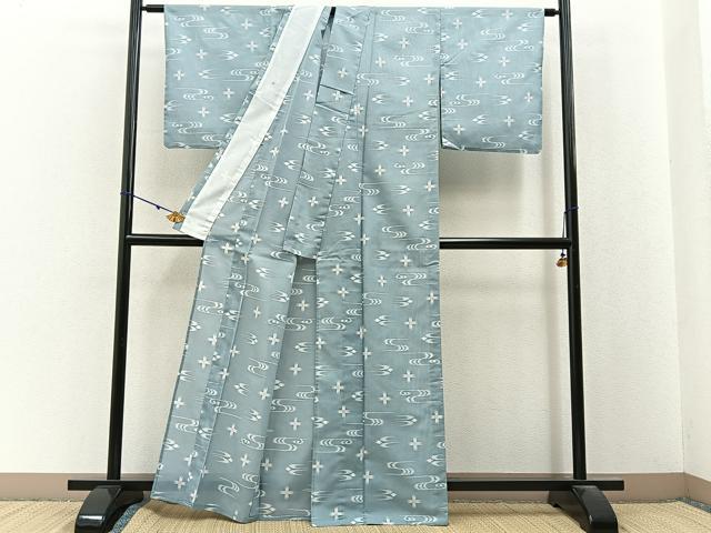 平和屋着物*夏物 小紋 絽 琉球絣文様 洗える着物 BAAX6852hj