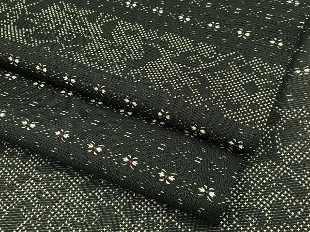 平和屋着物*夏物 小紋 絽 横段吉祥文 黒地 洗える着物 BAAX6857hj