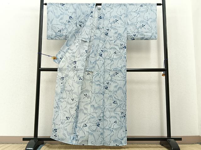 平和屋着物*夏物 小紋 紗 草花文 洗える着物 BAAX6860hj