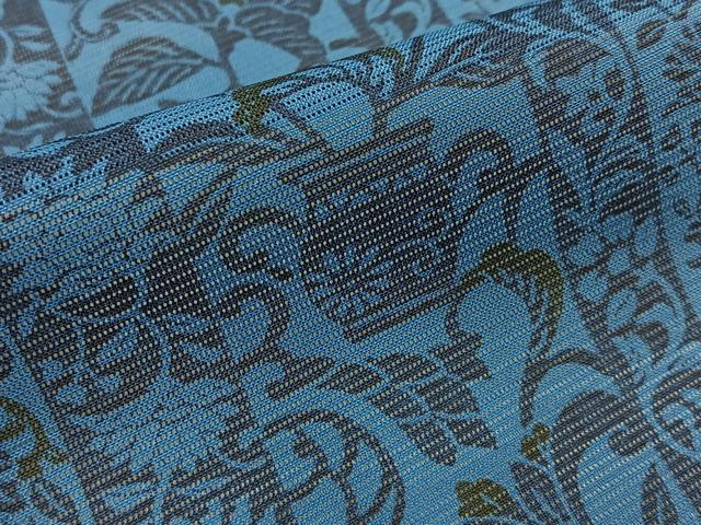 平和屋着物*夏物 小紋 絽 藍 型染め 更紗花鳥文 洗える着物 未使用 BAAX6861hj