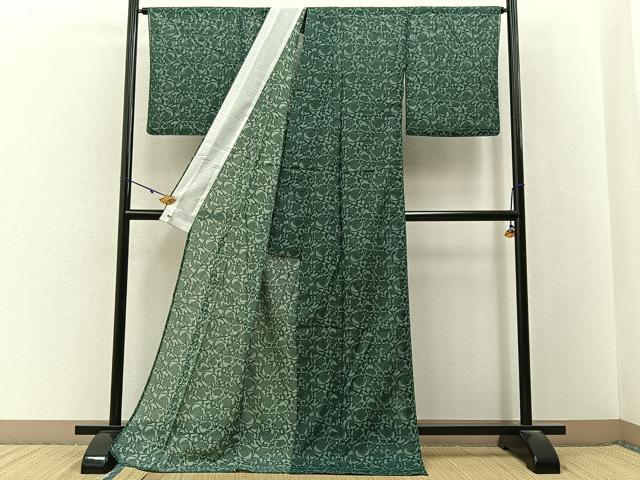 平和屋着物*夏物 小紋 絽 菊唐草文 三越扱い ロング丈 洗える着物 BAAX6864hj