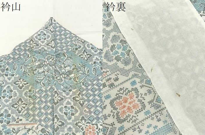 平和屋着物*夏物 小紋 紗 更紗花文 洗える着物 BAAX6866hj