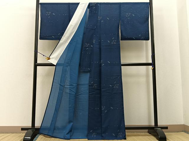 平和屋着物*夏物 小紋 紗 草花文 洗える着物 BAAX6867hj