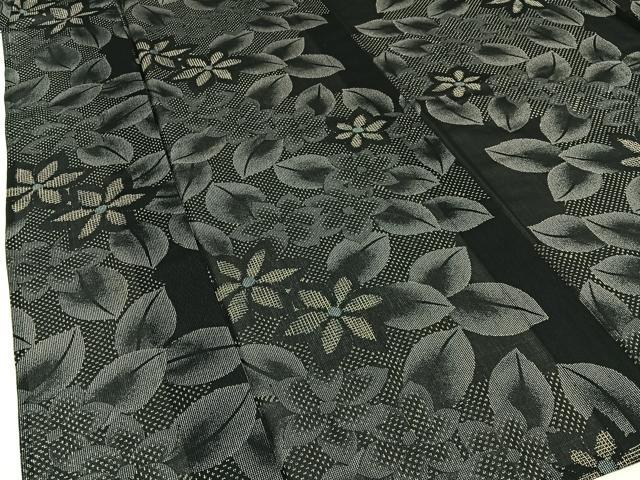 平和屋着物*夏物 小紋 紗 草花尽くし 黒地 洗える着物 BAAX6868hj