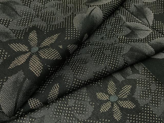 平和屋着物*夏物 小紋 紗 草花尽くし 黒地 洗える着物 BAAX6868hj