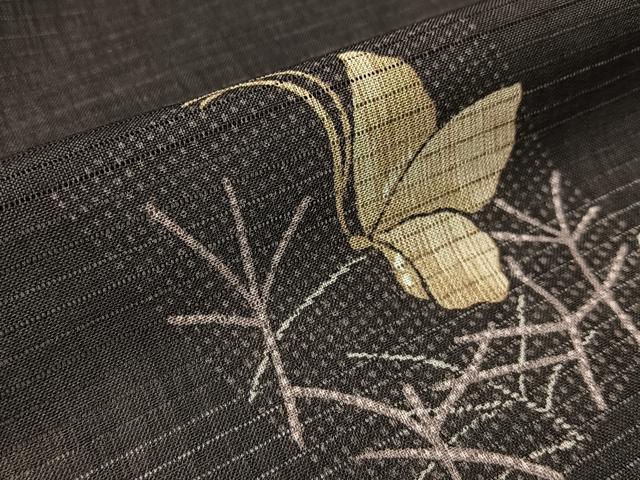 平和屋着物*夏物 小紋 絽 色紙花蝶文 洗える着物 BAAX6869hj