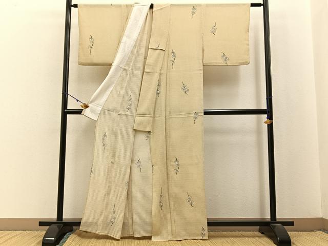 平和屋着物*夏物 小紋 絽縮緬 蔦の葉文 洗える着物 BAAX6871hj