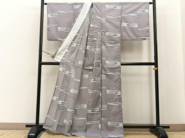 平和屋着物*夏物 小紋 絽 横段流水文 洗える着物 BAAX6873hj