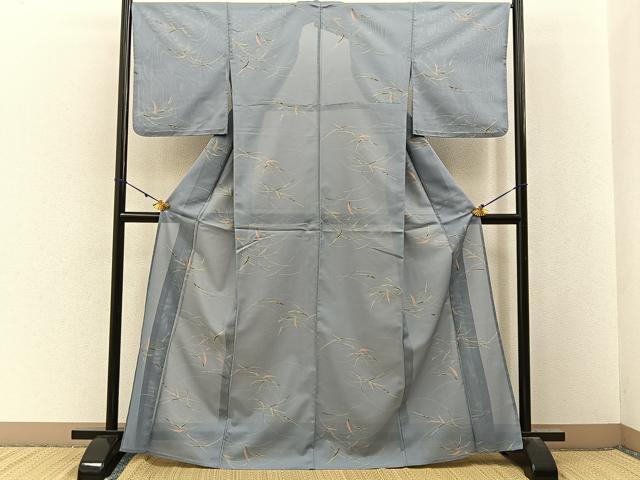 平和屋着物*夏物 小紋 絽 草葉文 洗える着物 BAAX6879hj