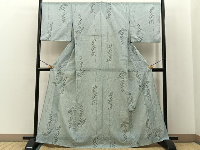 平和屋着物*夏物 小紋 絽 草葉文 洗える着物 BAAX6881hj