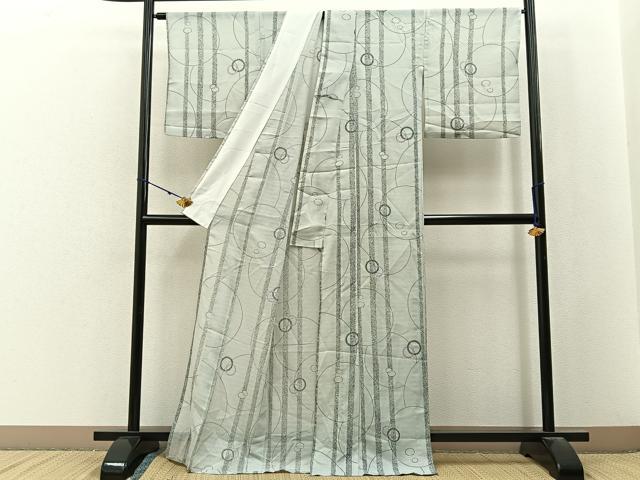 平和屋着物*夏物 小紋 紅梅織 雪輪文 洗える着物 BAAX6884hj