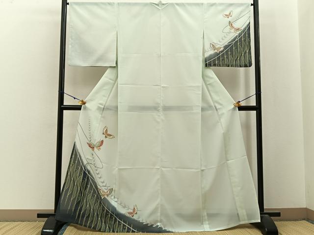 平和屋着物*夏物 訪問着 絽 舞蝶文 銀彩 洗える着物 BAAX6888hj