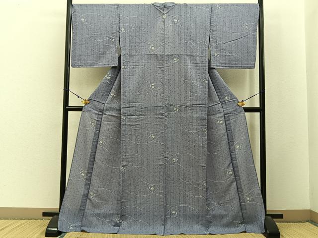 平和屋着物*夏物 小紋 紗 草花文 ロング丈 洗える着物 BAAX6890hj