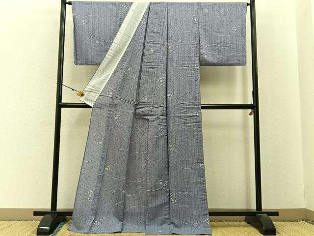 平和屋着物*夏物 小紋 紗 草花文 ロング丈 洗える着物 BAAX6890hj
