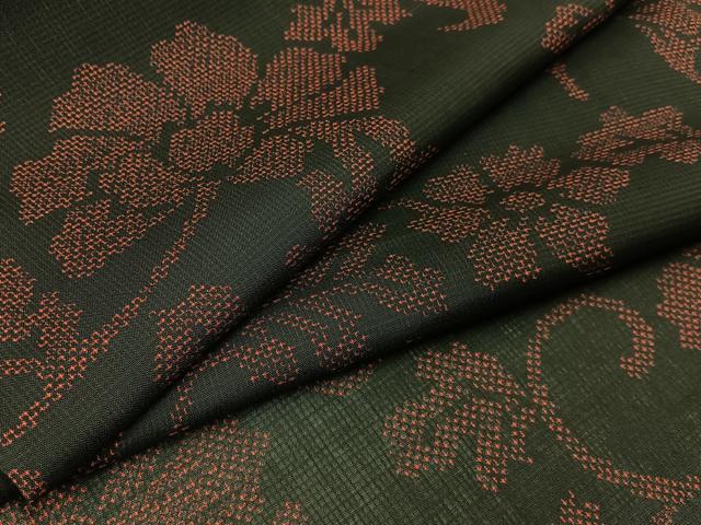平和屋着物*夏物 小紋 紗 更紗花唐草文 黒地 洗える着物 BAAX6892hj