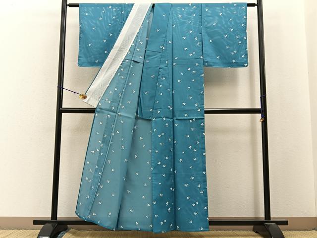 平和屋着物*夏物 小紋 絽 三つ葉 洗える着物 未使用 BAAX6900hj
