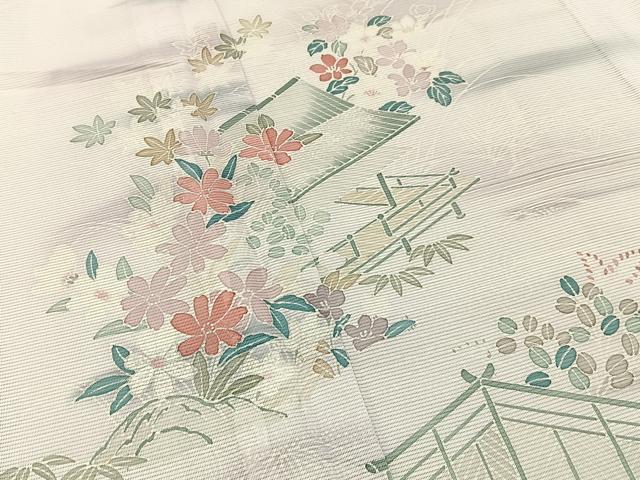 平和屋着物*夏物 訪問着 絽 風景草花文 暈し染め 洗える着物 BAAX6902hj