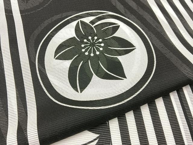 平和屋着物*夏物 小紋 絽 花丸文 黒地 洗える着物 BAAX6904hj