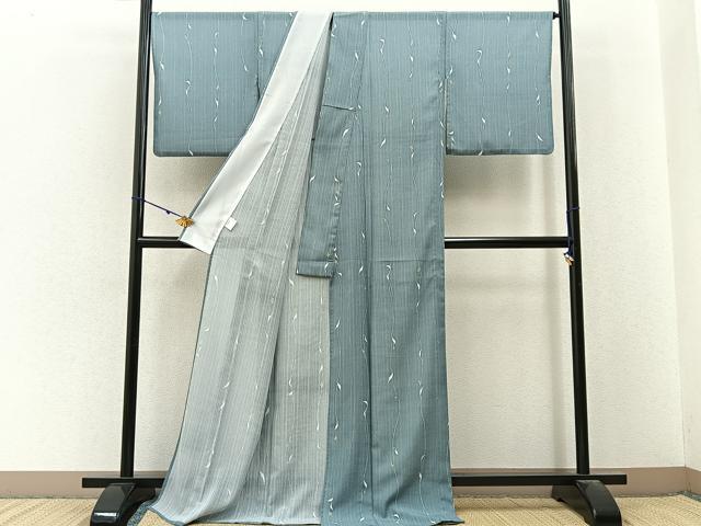 平和屋着物*夏物 小紋 紗 南天文 ロング丈 洗える着物 BAAX6906hj
