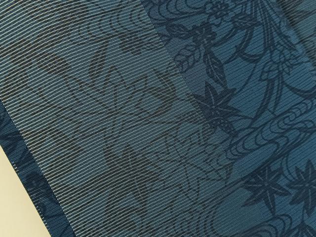 平和屋着物*夏物 小紋 絽 藍 型染め 流水草花文 正絹 逸品 BAAX6927hj