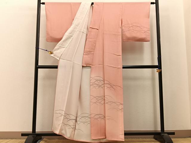 平和屋着物▽訪問着 無双 紗袷 紗×絽 芝草文 暈し染め 正絹 逸品 BAAX6934hj