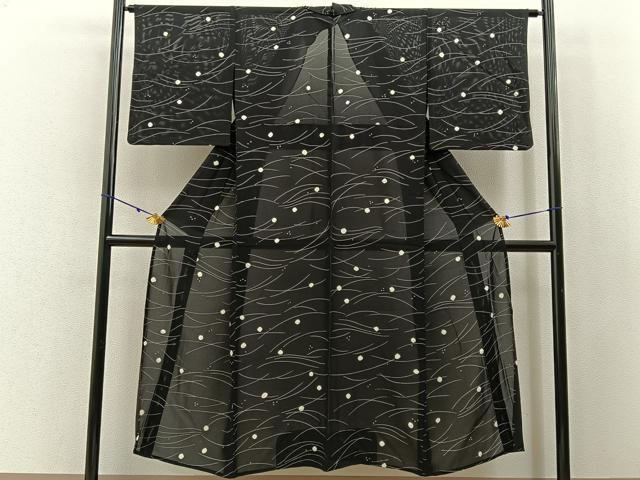平和屋着物*夏物 小紋 絽 絞り 露芝文 黒地 正絹 逸品 BAAX6939hj