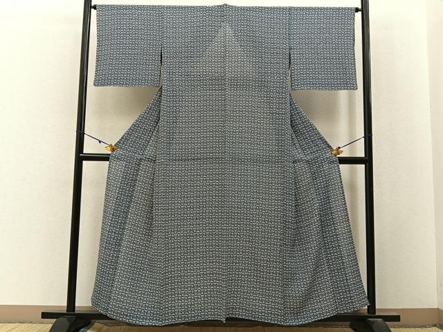 平和屋着物*夏物 小紋 絽 花青海波 三越扱い 正絹 逸品 BAAX6940hj