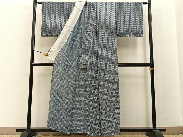 平和屋着物*夏物 小紋 絽 花青海波 三越扱い 正絹 逸品 BAAX6940hj