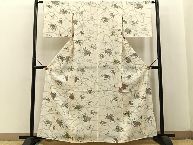 平和屋着物*夏物 小紋 絽 舞蝶文 正絹 逸品 未使用 BAAX6941hj