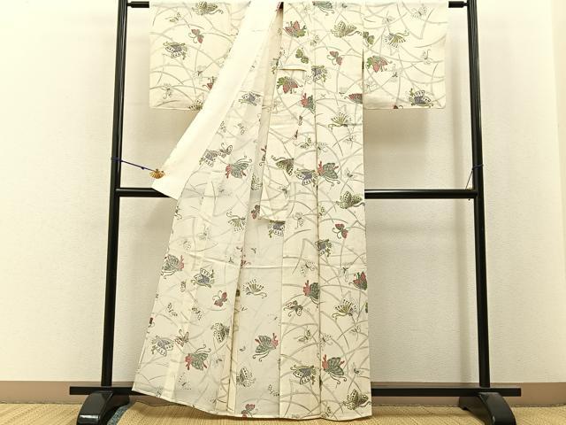 平和屋着物*夏物 小紋 絽 舞蝶文 正絹 逸品 未使用 BAAX6941hj
