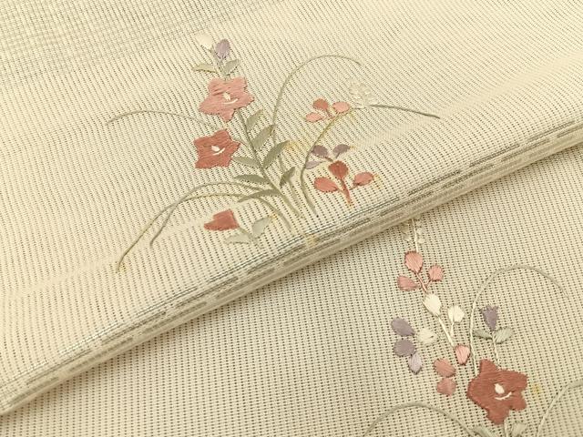 平和屋着物*夏物 訪問着 縦絽 刺繍 秋草文 銀彩 正絹 逸品 BAAX6943hj