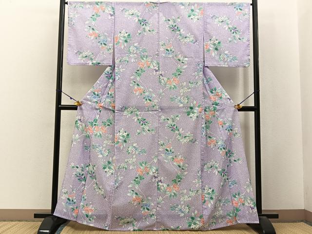 平和屋着物*夏物 小紋 絽 枝花文 洗える着物 BAAX6986hj