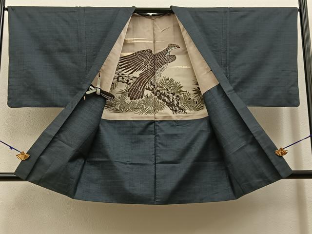 平和屋着物■男性 本場大島紬 アンサンブル 100亀甲 総詰め 羽裏:鷹 正絹 逸品 BAAX6991hj