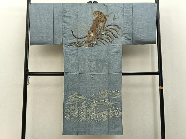 平和屋着物●男性 紬 アンサンブル 長襦袢(無双仕立て)セット 100亀甲 総詰め 羽裏:宝尽くし 正絹 逸品 未使用 BAAX6992hj