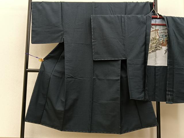 平和屋着物●男性 紬 アンサンブル 100亀甲 総詰め 羽裏:東海道五拾三次 正絹 逸品 未使用 BAAX6998hj