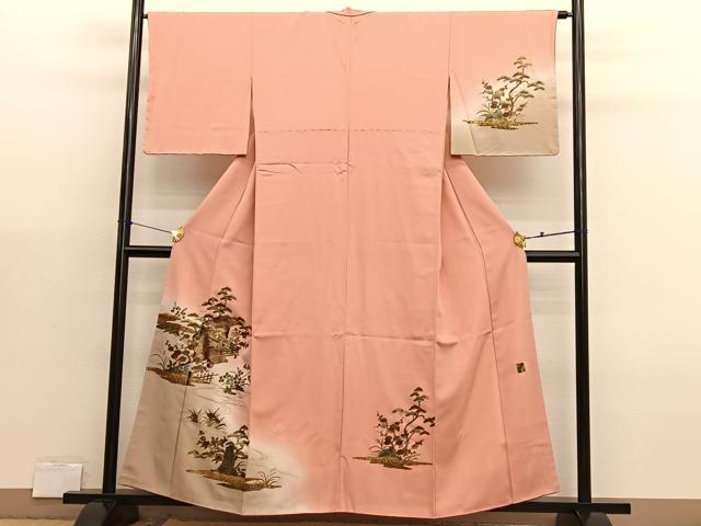 平和屋着物■訪問着 浜松文 暈し染め 金銀彩 落款あり 正絹 逸品 BAAX7004hv