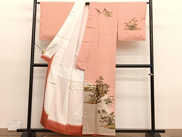 平和屋着物■訪問着 浜松文 暈し染め 金銀彩 落款あり 正絹 逸品 BAAX7004hv