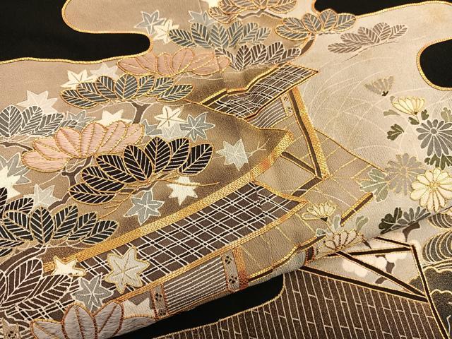 平和屋着物■豪華黒留袖 駒刺繍 エ霞風景文 正絹 逸品 未使用 BAAX7005hv