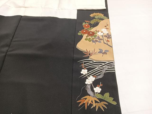 平和屋着物■豪華黒留袖 駒刺繍 群鶴浜松文 金彩 正絹 逸品 BAAX7007hv