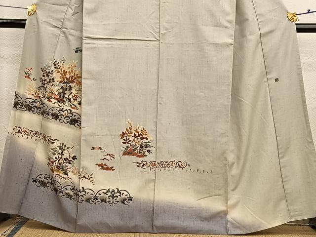 平和屋着物●訪問着 友禅 作家物 紬地 飛鳥更紗花文 正絹 逸品 BAAX7008hv