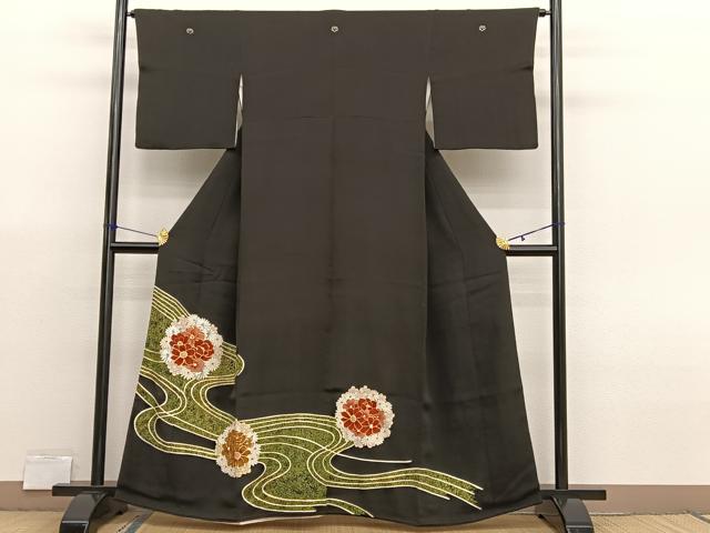 平和屋着物■豪華黒留袖 駒刺繍 流水花丸文 金彩 正絹 逸品 BAAX7009hv