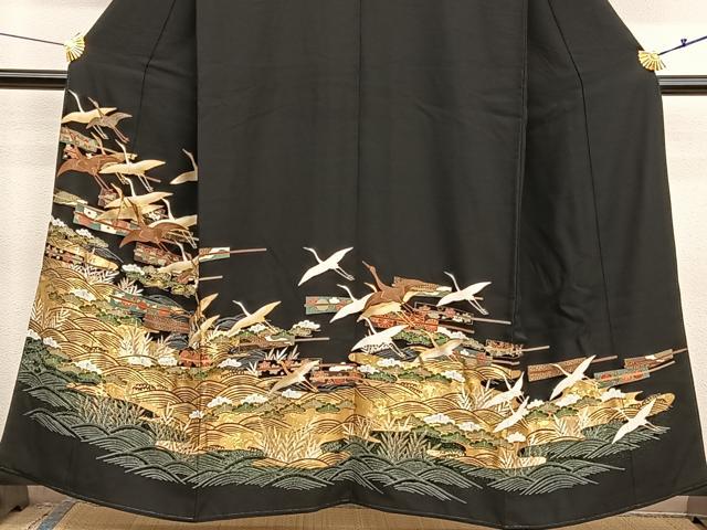 平和屋着物■豪華黒留袖 駒刺繍 立波飛鶴文 金彩 正絹 逸品 BAAX7011hv