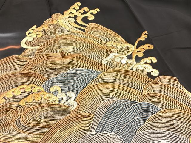 平和屋着物■豪華黒留袖 総刺繍 立波文 暈し染め 金銀糸 正絹 逸品 BAAX7013hv