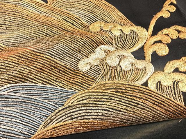平和屋着物■豪華黒留袖 総刺繍 立波文 暈し染め 金銀糸 正絹 逸品 BAAX7013hv