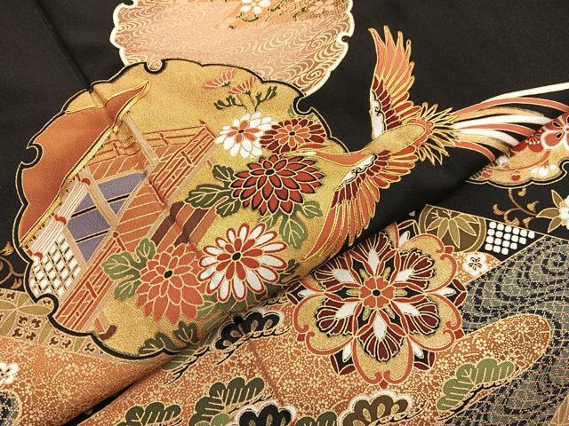 平和屋着物■豪華黒留袖 駒刺繍 鳳凰雪輪花文 金彩 正絹 逸品 BAAX7015hv